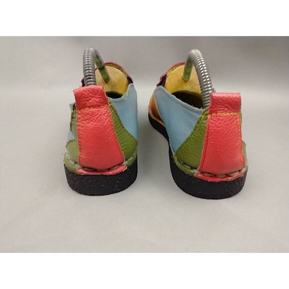 Socofy Soft Leather Patchwork Womens 9.5 Comfort Shoes Handmade Colorblock - Picture 4 of 11